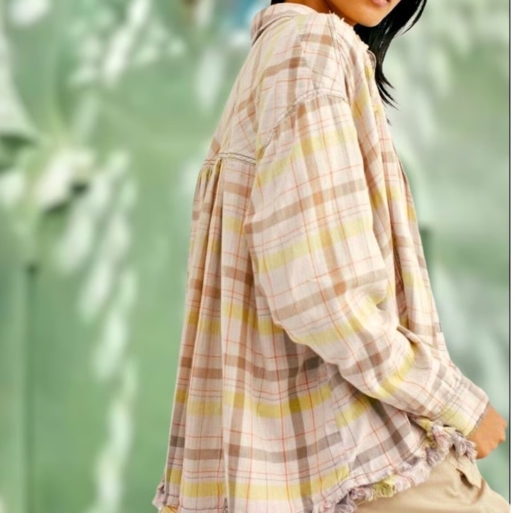 We the Free Oversized Pink Plaid Seeking Starlight Shirt Shacket SZ M - Picture 2 of 12